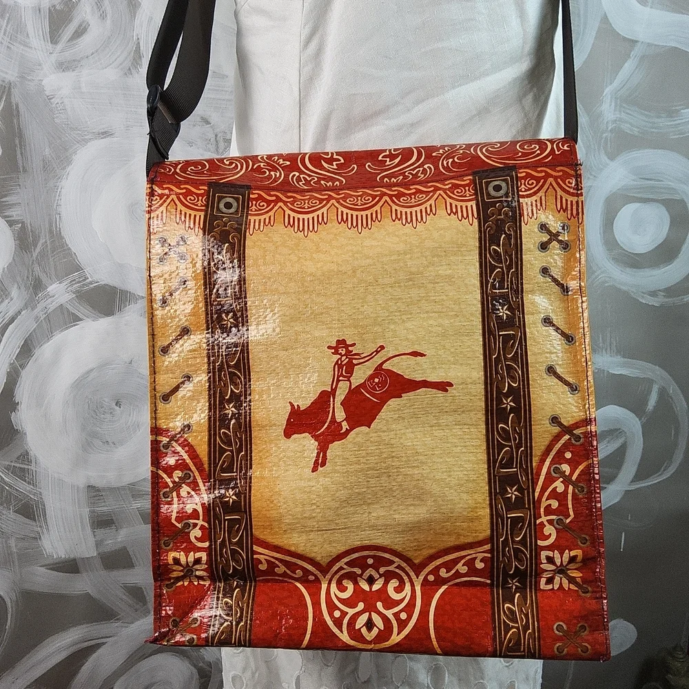 BOSS LADY NO BULL Blue Q Messenger Bag Vintage inspired Tote Crossbody Western - Picture 3 of 9